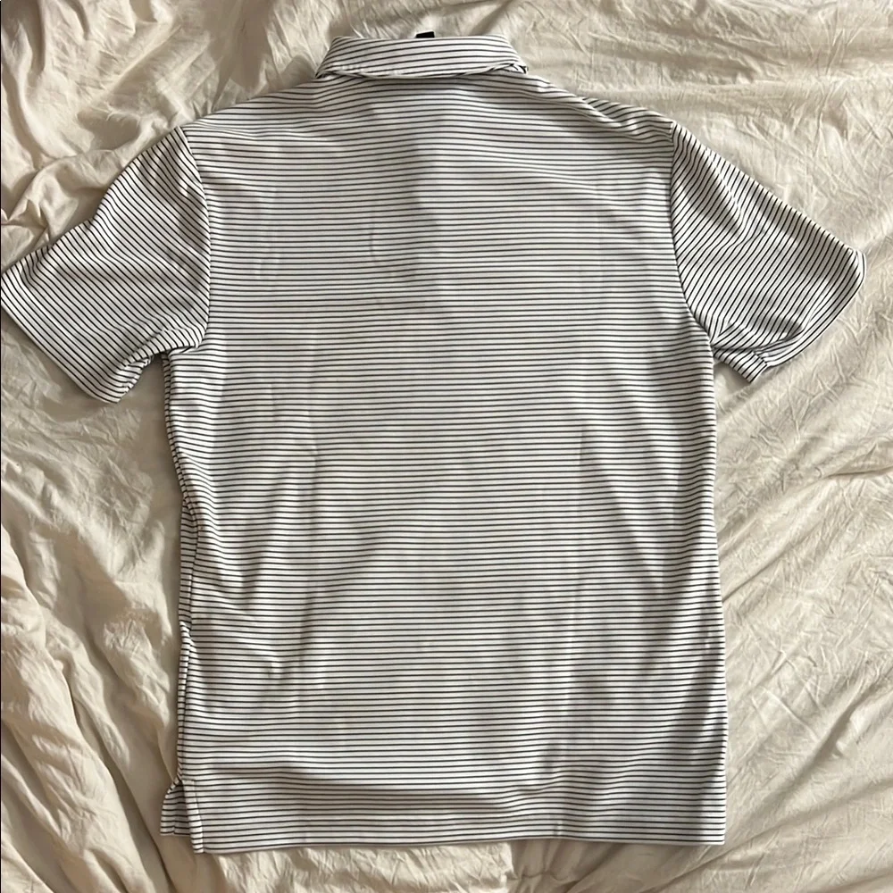 Adidas White and Blue Stripped Polo Shirt Performance Athletic - Picture 4 of 5